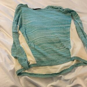 Kensie Aqua and Ivory Crew Neck Sweater